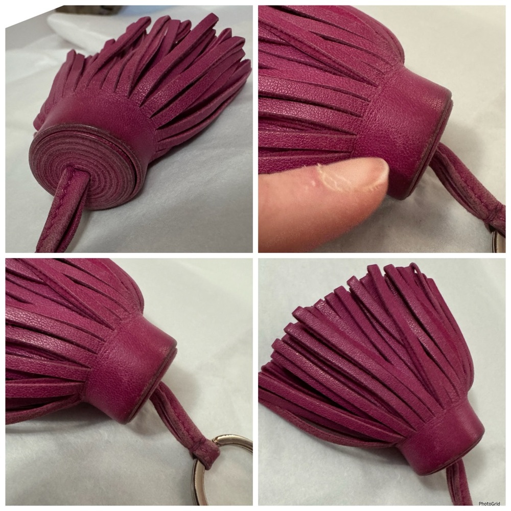 Hermès AUTHENTIC Carmen Leather Magenta Fuchsia Pink Fringe Key Ring Bag Charm - Picture 13 of 16